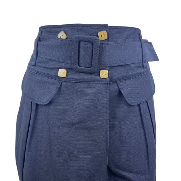 Women’s Grey Cotton High Waist Belted Skirt With Buttons - Picture 4 of 7